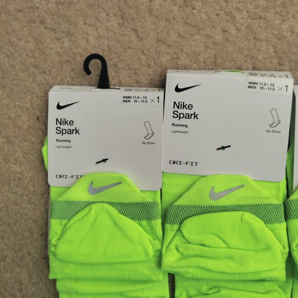 NWT (4) Pair Nike Spark No Show Womens 11.5-13 Yellow DRI-FIT Running Socks - Picture 4 of 5